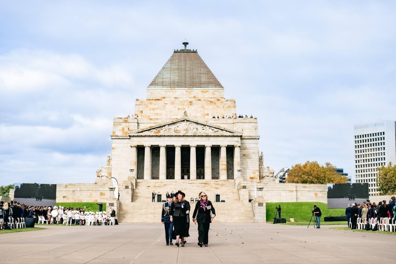 The Governor walking in front of the Shrine of Remembrance at Melbourne Legacy’s 93rd ANZAC Commemoration Ceremony For Students