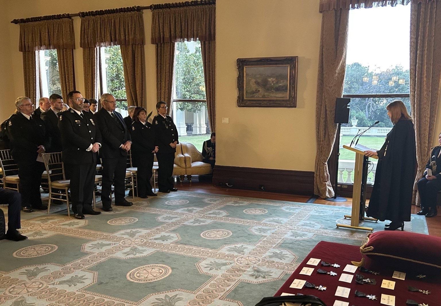 Governor giving a speech to audience at the St John Investiture Ceremony in the State Drawing Room.