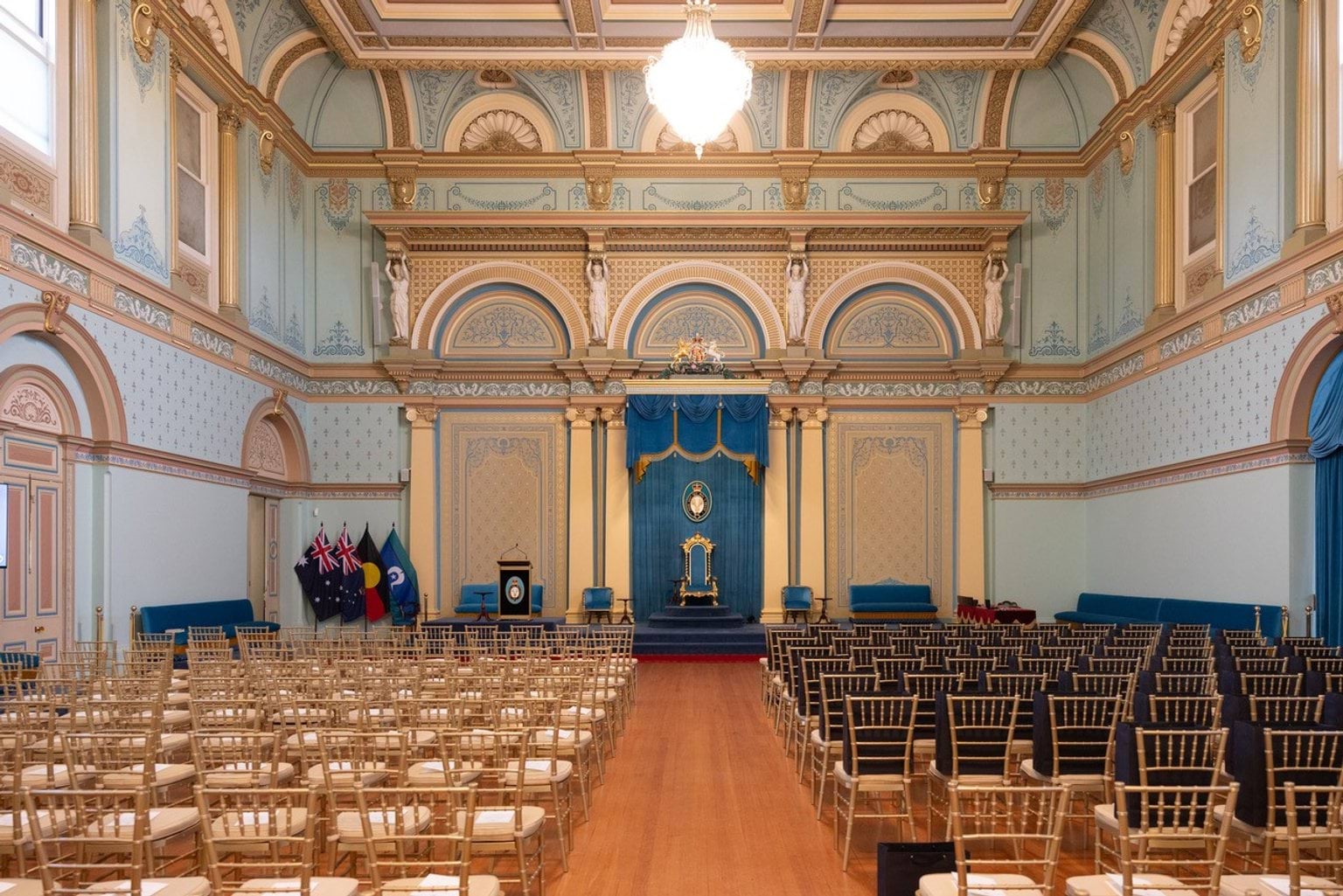 The State Ballroom at Government House ahead of an Order of Australia Investiture Ceremony