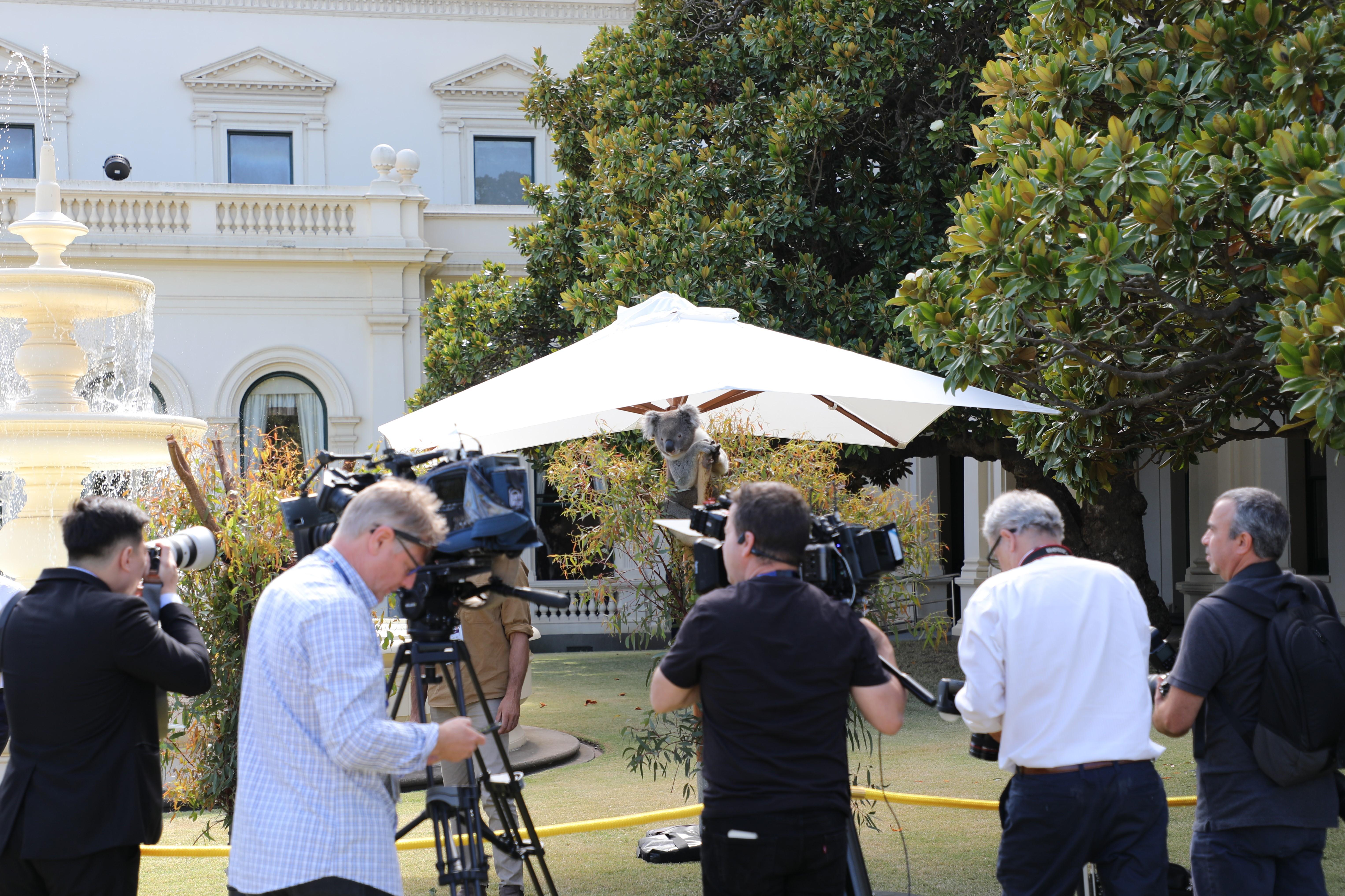 Media on the Fountain Court preparing to capture ASEAN Leader arrivals.  