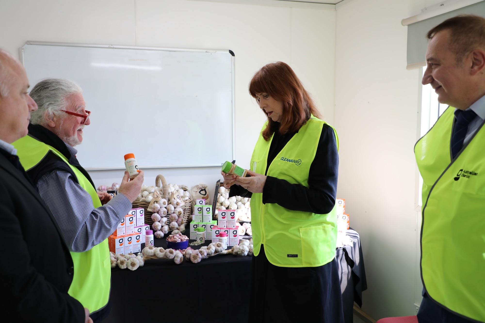 The Governor during a visit to the Australian Garlic Factory. 