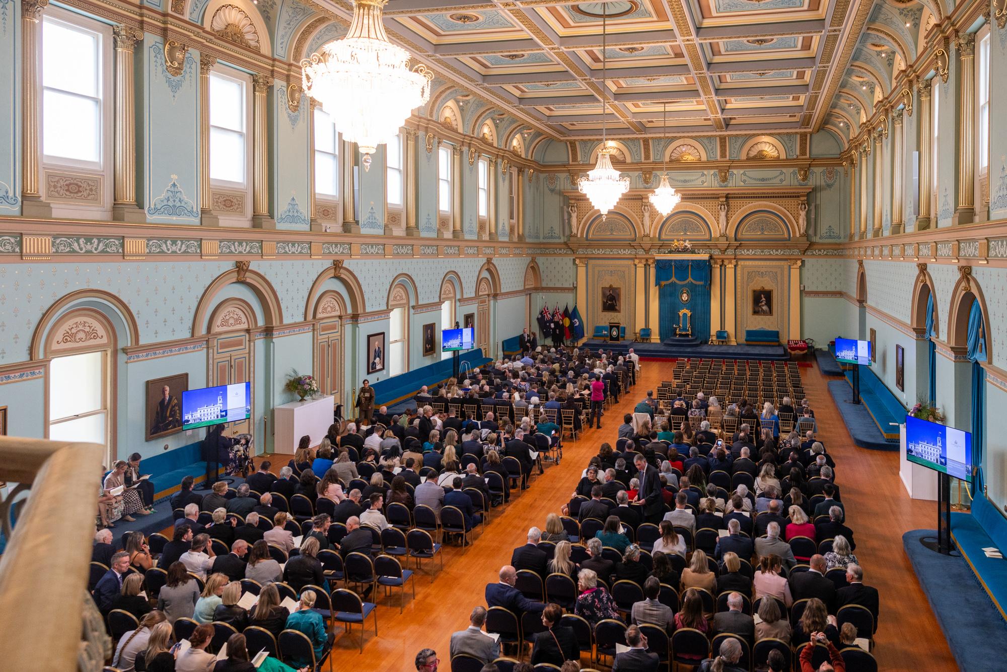 The Ballroom at Government House during an investiture ceremony.