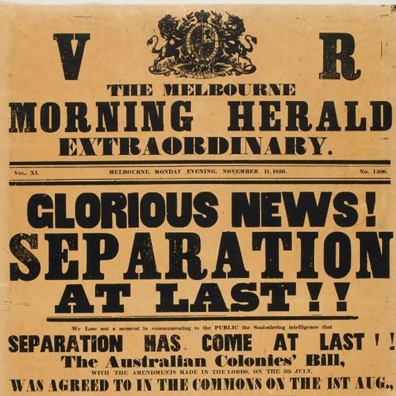 Front page of a newspaper with the text: 'Glorious News! Separation at Last!!'