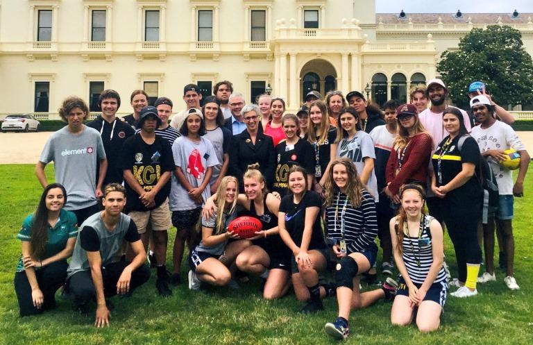 Governor and Mr Howard in front of Government House with participants of the Richmond Emerging Aboriginal Leaders Program