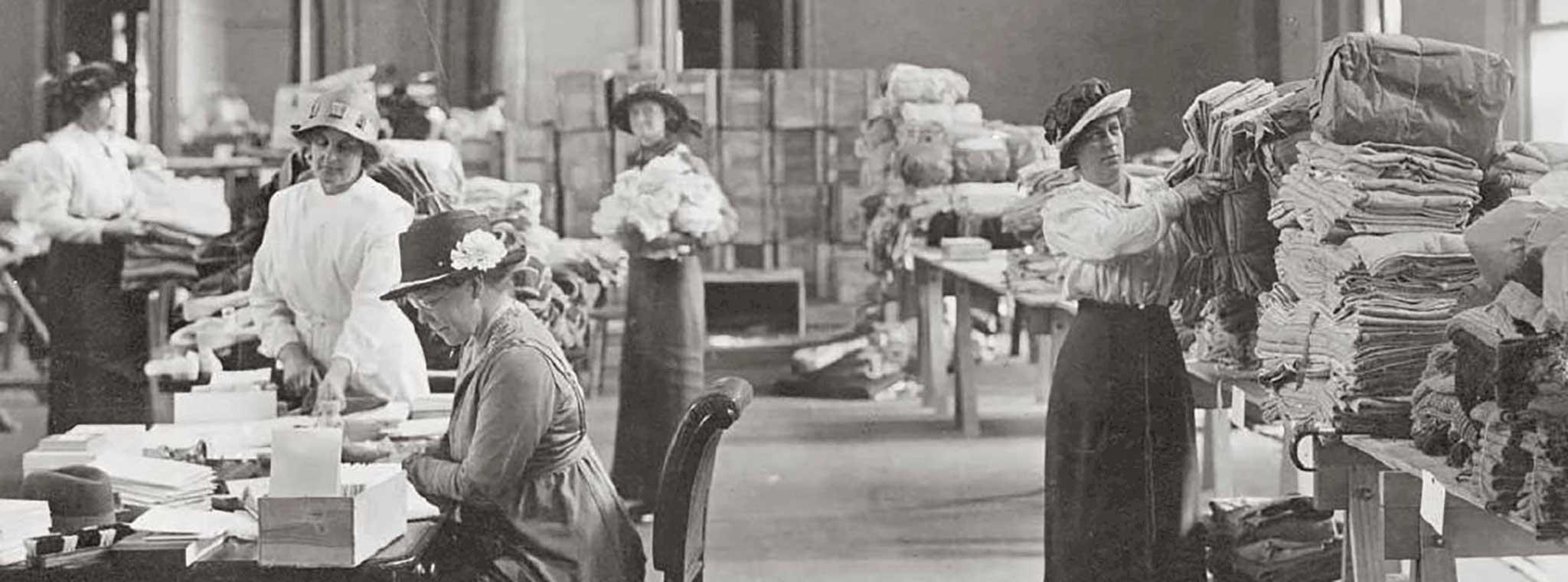 old photo of Red Cross workers at Government House with supplies for WW1